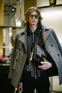 Olivier Rousteing shooting Balmain Pre-Fall 2021 collection in the windows of its Rue Saint-Honoré boutique.