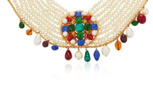 Faux Pearl and Gripoix Glass Choker Necklace