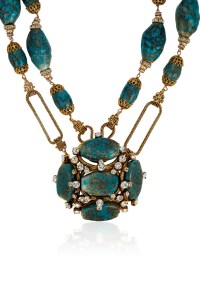 Faux Turquoise and Rhinestone Necklace and Pendant Brooch