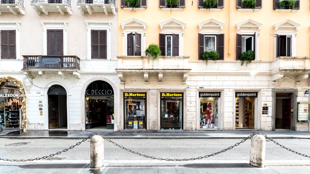 The windows of the Dr. Martens' store in Rome, Italy