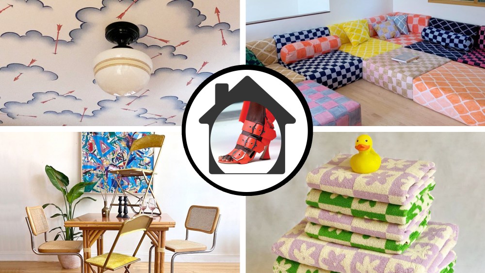 Home designs and furnishings by (clockwise from upper left) Charlap, Hyman & Herrero, Annabell P. Lee, Katherine Plumb, and vintage pieces sold by Humble House Brooklyn.