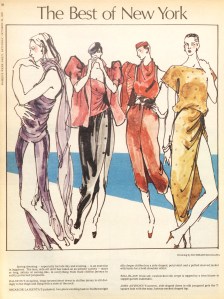 Best of New York, Spring 1978 Designer Late Day and Eveningwear. Drawing by Kichisaburo Ogawa.
