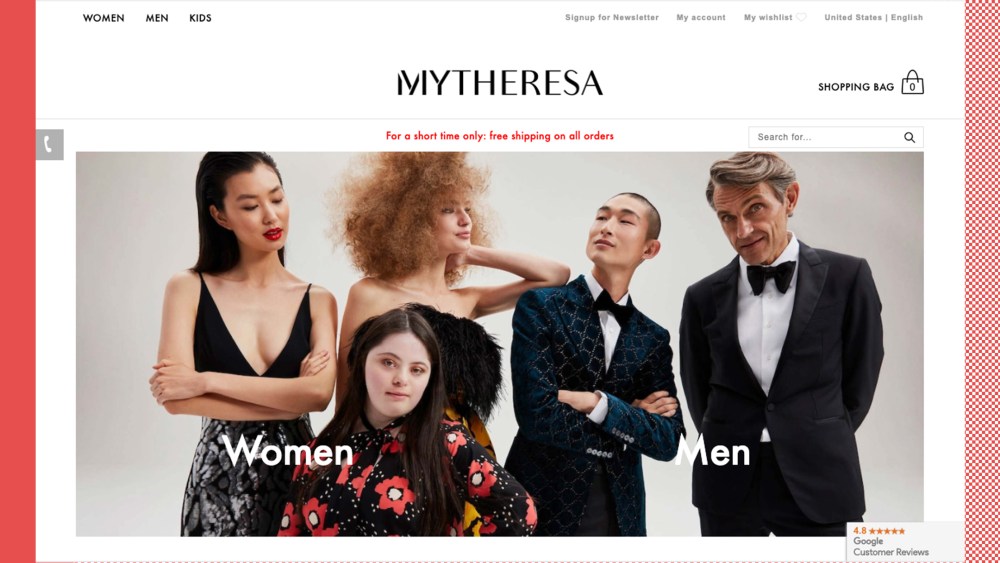 The home page for Mytheresa.com.
