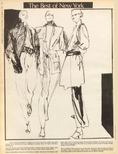 Best of New York Spring 1978, Calvin Klein, Bill Kaiserman for Raphael and Willie Wear by Willi Smith. Illustration by Charles Boone.