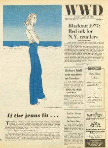 “If the jeans fit…,” illustrated by Pedro Barrios for the July 18, 1977 of WWD.