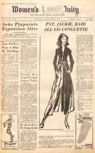 Jackie O in Valentino's Longuette silhouette for day. Illustration by Kenneth Paul Block for the March 13, 1970 issue of WWD.