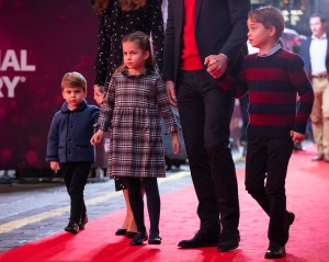 Royal visit to The Palladium. The Duke and Duchess of Cambridge and their children, Prince Louis, Princess Charlotte and Prince George attend a special pantomime performance at London's Palladium Theatre, hosted by The National Lottery, to thank key workers and their families for their efforts throughout the pandemic. Picture date: Friday December 11, 2020. See PA story ROYAL Cambridge. Photo credit should read: Aaron Chown/PA Wire URN:57055493 (Press Association via AP Images)