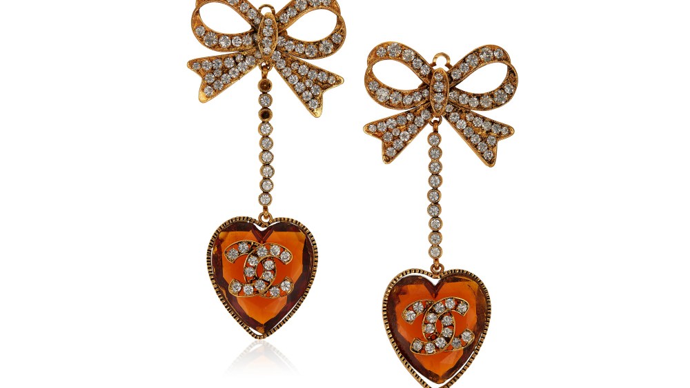 Rhinestone Vintage Rhinestone and Glass Pendant Earrings designed by Karl Lagerfeld for Chanel.and Glass Pendant Earrings