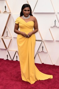 Mindy Kaling arrives at the Oscars on Sunday, Feb. 9, 2020, at the Dolby Theatre in Los Angeles. (Photo by Jordan Strauss/Invision/AP)