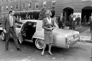 Princess Diana of Wales (C) visits Washington Home and Hospice in Washington, D.C., on November 9, 1985.