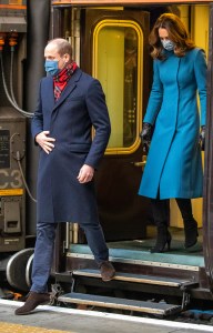 Duke and Duchess of Cambridge royal train tour. The Duke and Duchess of Cambridge arrive by train at Edinburgh Waverley Station on the second day of a three-day tour across the country. Picture date: Monday December 7, 2020. During the tour William and Kate will visit communities, outstanding individuals and key workers to thank them for their efforts during the coronavirus pandemic. See PA story ROYAL Train. Photo credit should read: Andy Barr/PA Wire URN:56987688 (Press Association via AP Images)