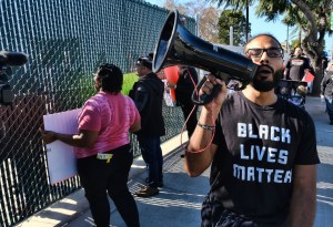 Protestors with Black Lives Matter protest in Los Angeles on Friday, Jan. 10, 2020.