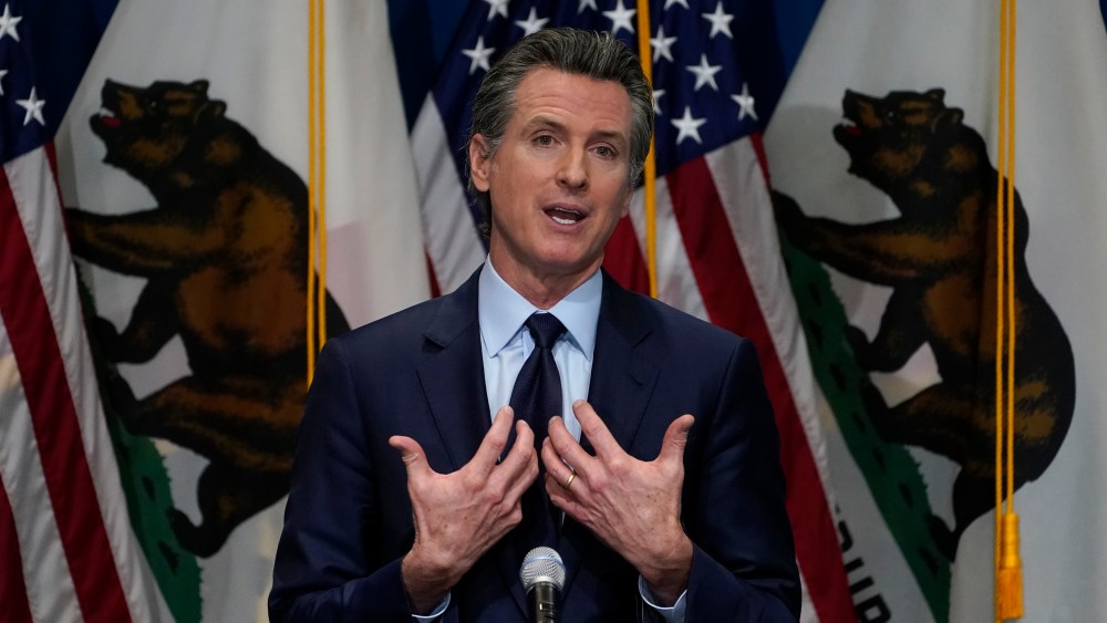 California Gov. Gavin Newsom outlines his 2021-2022 state budget proposal during a news conference in Sacramento, Calif., Friday, Jan. 8, 2021. (AP Photo/Rich Pedroncelli, Pool)