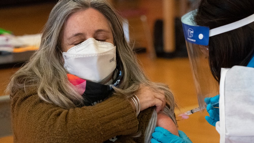 A New York teacher getting the coronavirus vaccine Jan. 11.
