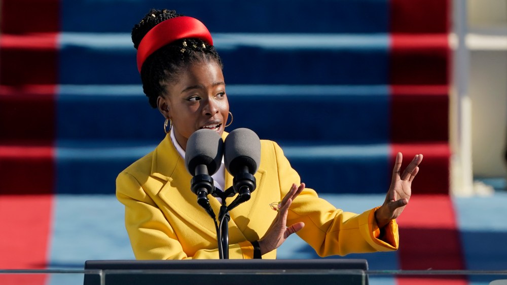 American poet Amanda Gorman reads a poem during the 59th Presidential Inauguration at the U.S. Capitol in Washington, Wednesday, Jan. 20, 2021. (AP Photo/Patrick Semansky, Pool)