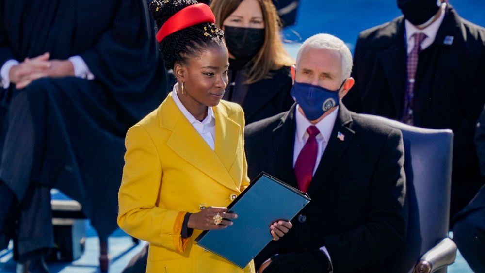 WASHINGTON, DC - JANUARY 20: Poet Laureate Amanda Gorman prepares to speak at the inauguration of U.S. President Joe Biden on the West Front of the U.S. Capitol on January 20, 2021 in Washington, DC.  During today's inauguration ceremony Joe Biden becomes the 46th president of the United States. (Photo by Drew Angerer/Getty Images)