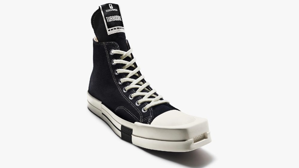 Rick Owens redesigned Converse's Chuck 70 for his Fall 2021 show, giving it a squared-off toe.