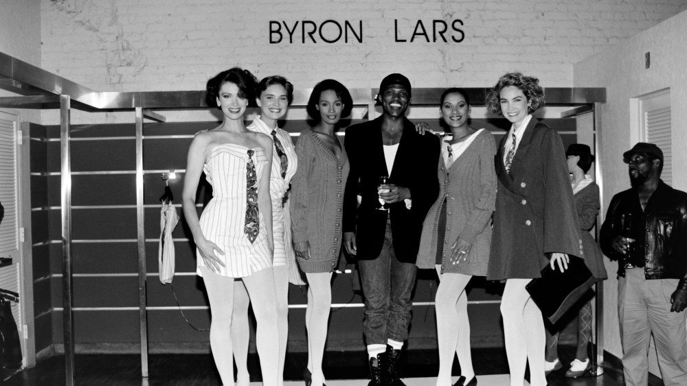 Designer Byron Lars and models in his spring 1992 collection at the debut of his Bloomingdale's in-store boutique on September 13, 1991.