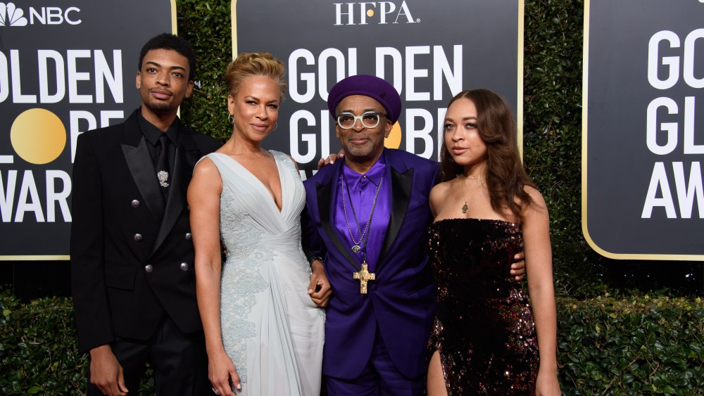 Jackson Lee, Tonya Lewis Lee, Golden Globe nominee, Spike Lee, and Satchel Lee arrive at the 76th Annual Golden Globe Awards at the Beverly Hilton in Beverly Hills, CA on Sunday, January 6, 2019.