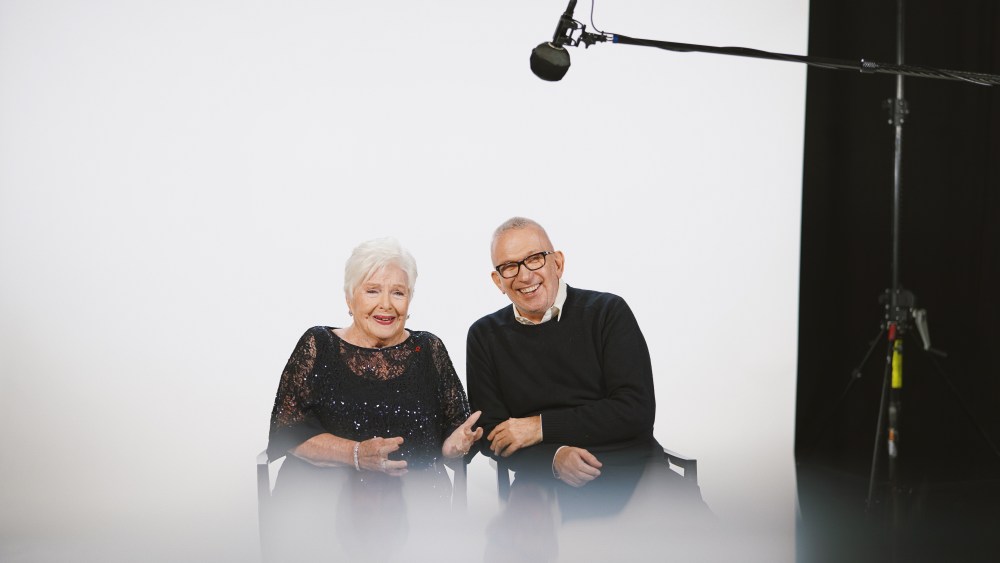Line Renaud and Jean Paul Gaultier on the set