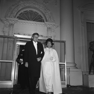 President and Mrs. John Kennedy leave the White House January 20, 1961 for a tour of inaugural balls.