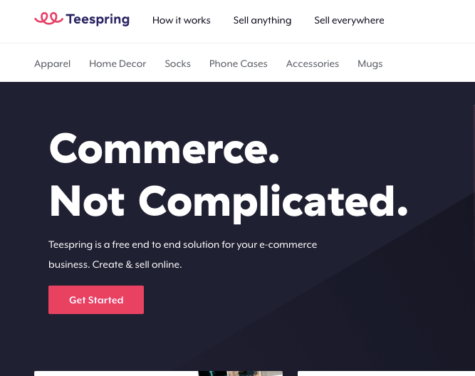 Teespring's homepage