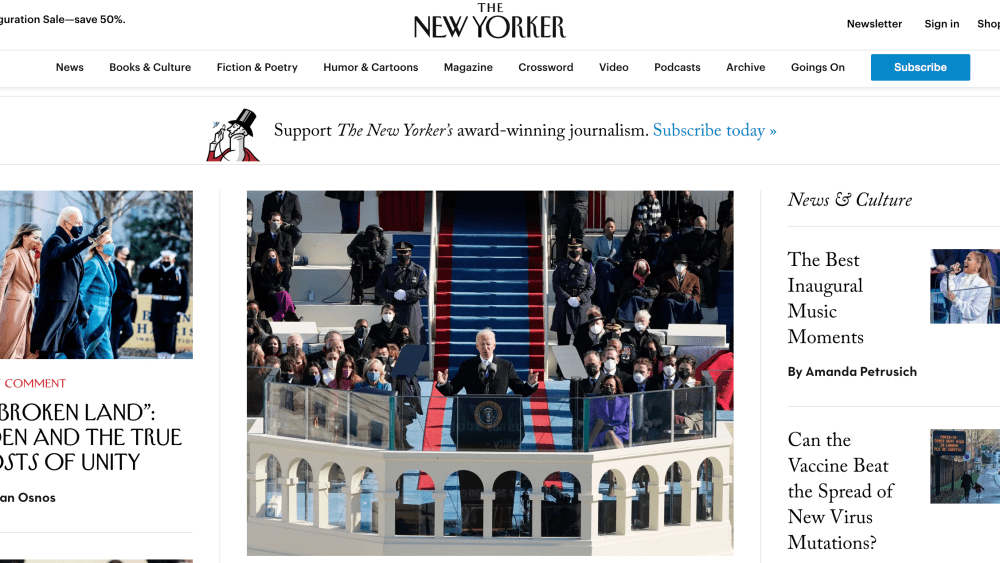 The New Yorker homepage.