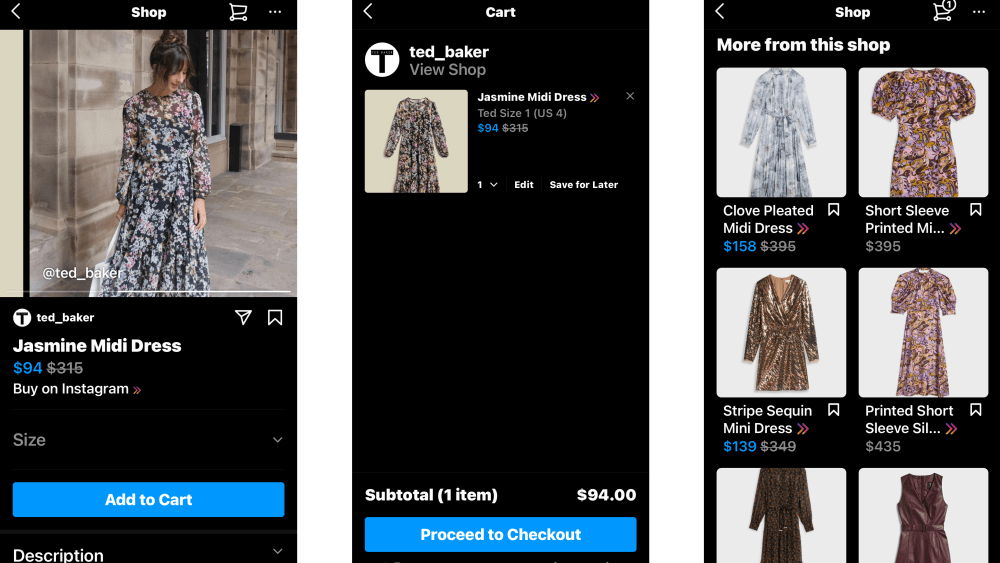 Shoppers can now buy from Ted Baker through Instagram Checkout.