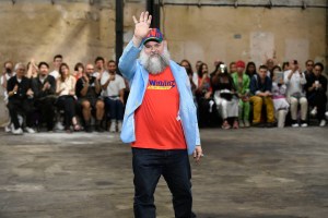 Walter Van Beirendonck on the runway at his Men's Spring 2020 show.