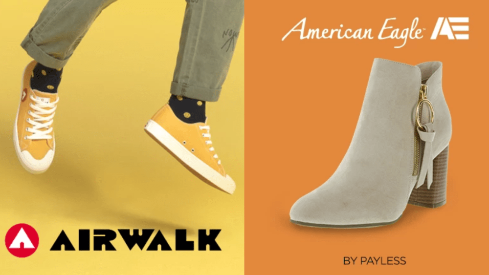 Airwalk and American Eagle are two of the major brands featured on Payless.com.