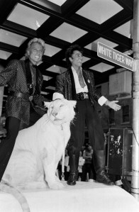 Entertainers Siegfried Fischbacher and Roy Horn dedicate "White Tiger Way" at New York's Radio City Music Hall on September 18, 1989.