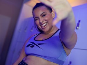 One of the collection's centerpieces is the Reebok Lux Racer Medium-Impact Sports Bra, seen here.