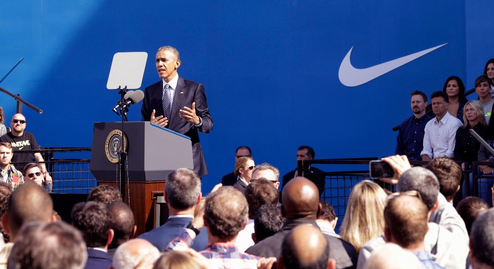 President Barack Obama came to Nike's headquarters in 2015 to promote the TPP