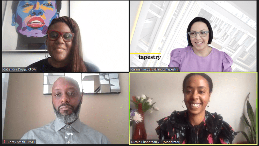 fashion panelists discuss diversity. Clockwise from upper left: CaSandra Diggs, Carmen Arocho-Blanco, Nicole Chapoteau and Corey Smith.