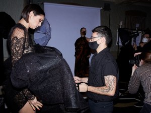Backstage at Christian Siriano RTW Fall 2021.