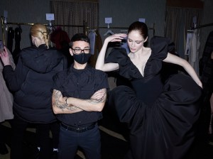 Backstage at Christian Siriano RTW Fall 2021.