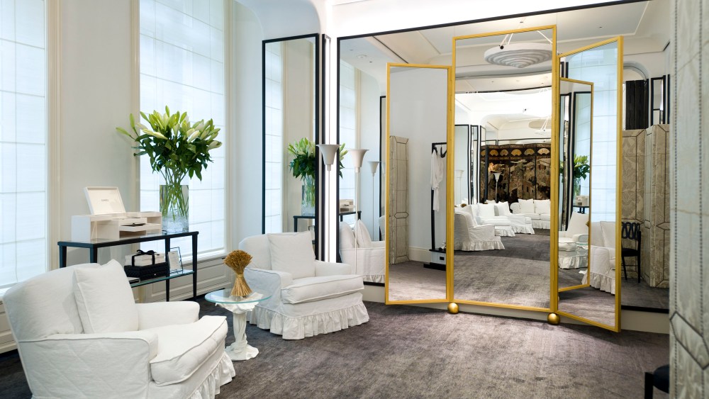 A private fitting room at Chanel's renovated haute couture salon in Paris.