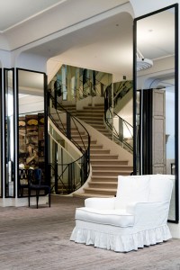 The historic mirrored staircase in Chanel's renovated haute couture salon in Paris.