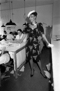 Model Sandi Bass poses in Givenchy Spring 1979 Couture at the House of Givenchy atelier.