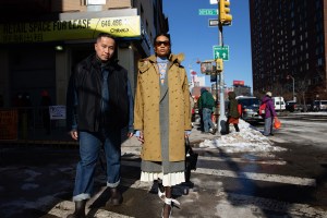Phillip Lim and a model in a look from his Fall 2021 collection.