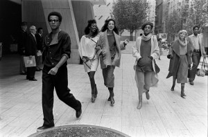 Designer Stephen Burrows journalist Andre Leon Talley and models in looks from Stephen Burrows   Fall 1977 Ready to Wear Advance.
