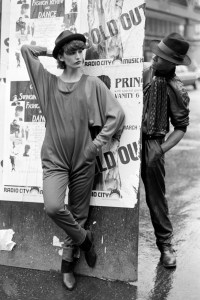 Designer Lester Hayatt and model Anne Bezamat in Lester Hayatt's jumper and dolman sleeve top for Fall 1983