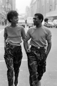 Designer Lester Hayatt and Model Romney Russo in Lester Hayatt's "fashion camouflage" for Spring 1980.