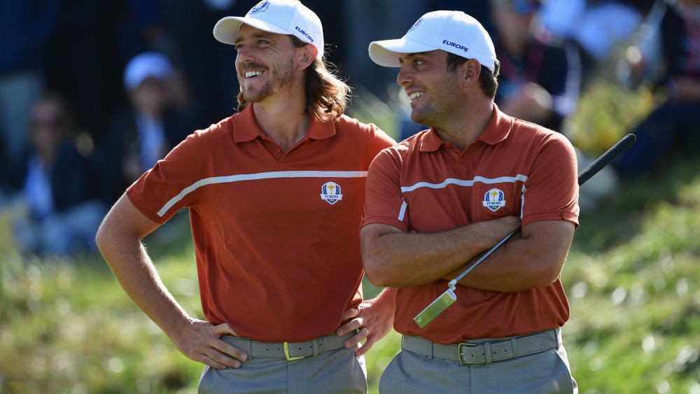 Tommy Fleetwood and Francesco Molinari at the Ryder Cup 2018 wearing Loro Piana uniforms