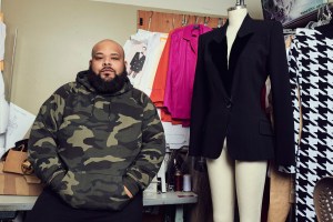 Designer Sergio Hudson and one of his looks