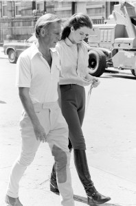 Christopher Plummer and Sigourney Weaver prepare for filming during production of "Eyewitness" in New York City on June 24, 1980.