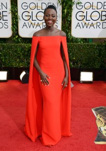 Lupita Nyong'o arrives at the 71st annual Golden Globe Awards at the Beverly Hilton Hotel on Sunday, Jan. 12, 2014, in Beverly Hills, Calif. (Photo by Jordan Strauss/Invision/AP)