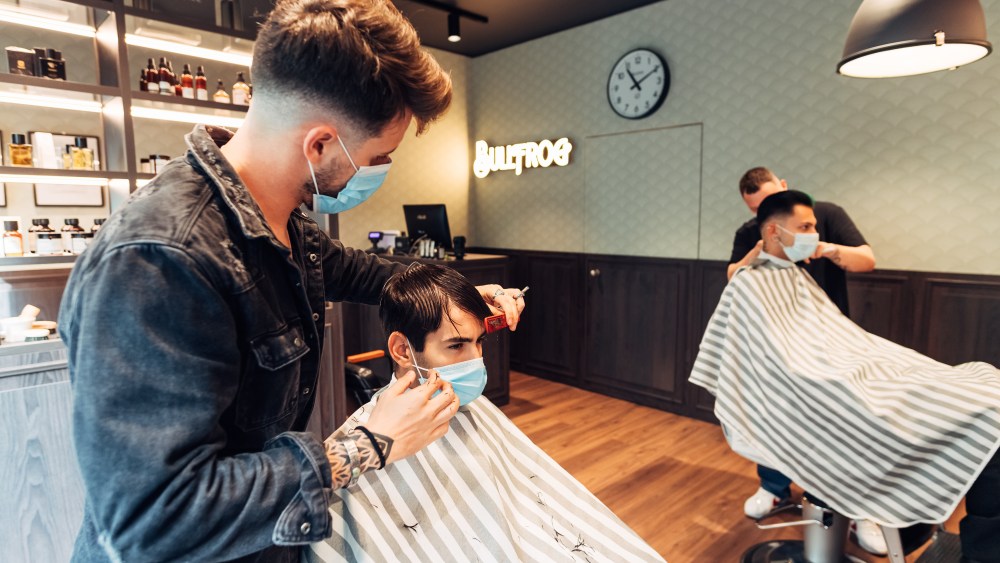 A Bullfrog barber shop in Bergamo, Italy.