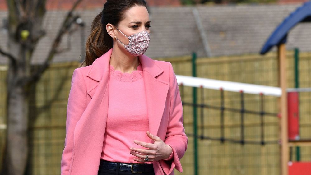 Britain's Kate, Duchess of Cambridge, with Prince William, visits School21, a school in east London, Thursday March 11, 2021. (Justin Tallis/Pool via AP)
