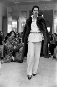 Elsa Peretti walks in a fashion show in Halston's studios at the Olympic Towers.